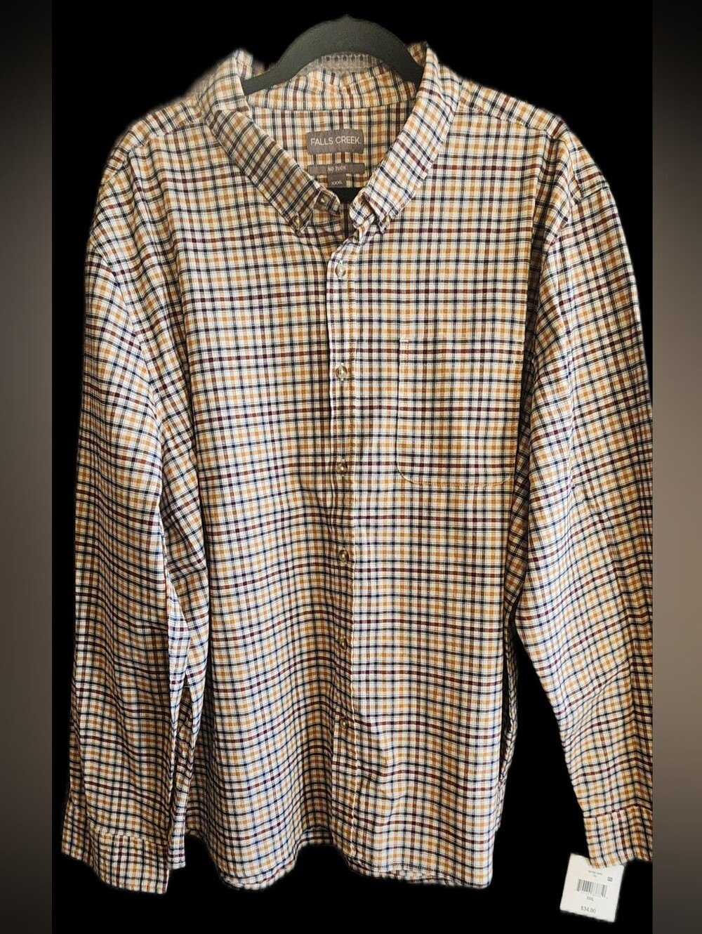 NWT Falls Creek Men's Cotton  Oxford Shirt‎ XXXL Plaid Long Sleeve Button Down